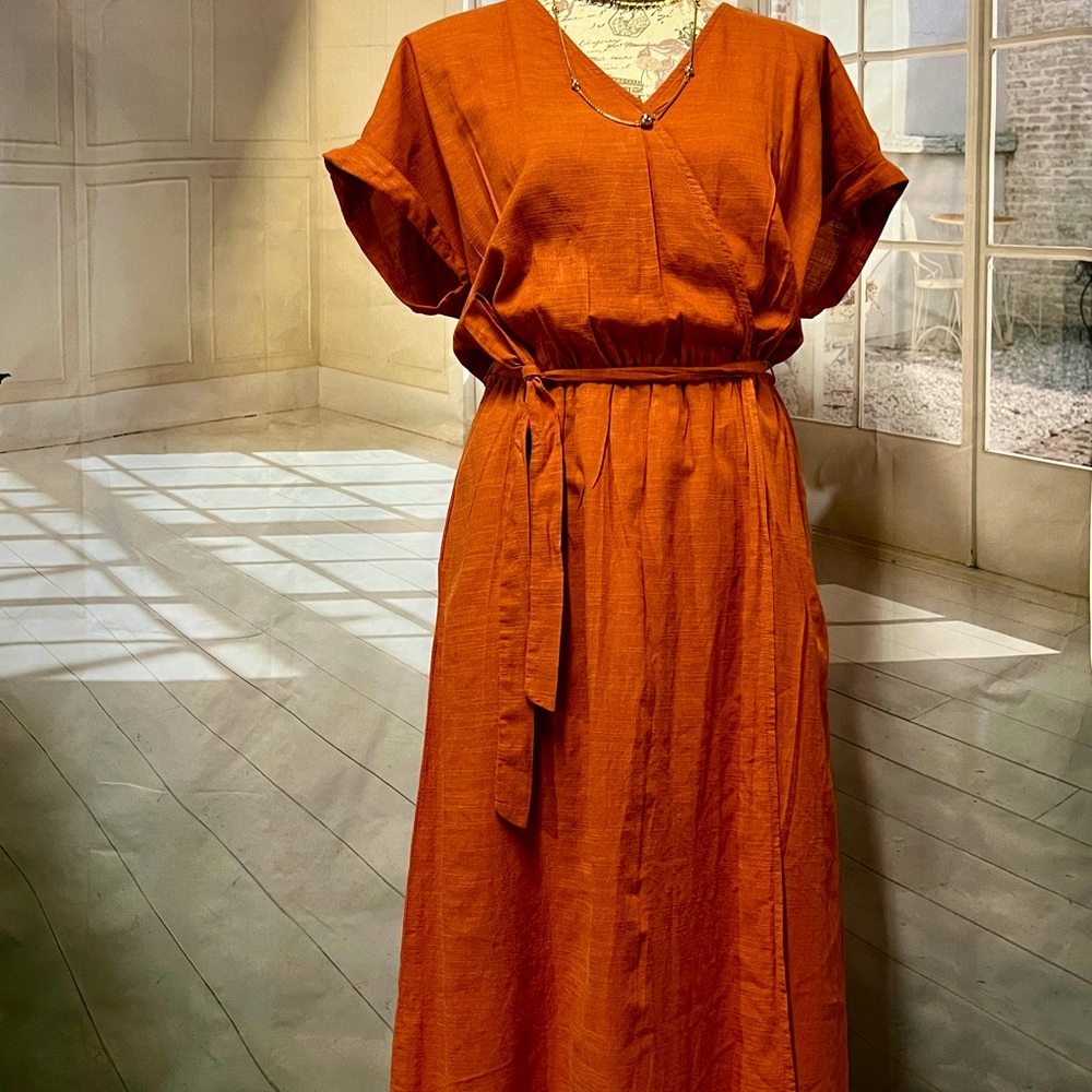 Rust orange Universal Thread short sleeve belted cotton dress size M